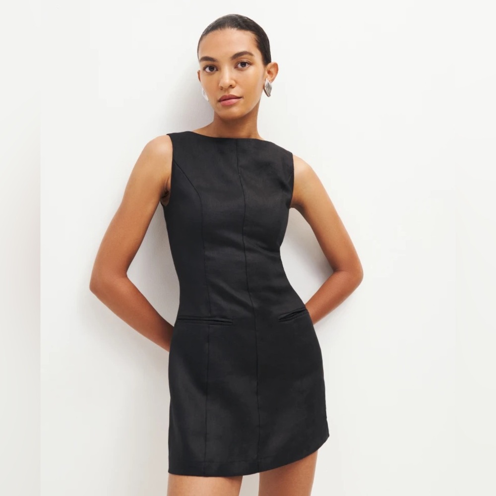 Reformation Black Citron Linen Dress